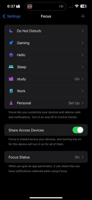 نحوه فعال کردن Focus Status در آیفون