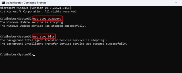دستورات توقف برخی از سرویس های ویندوز که در Command Prompt تایپ می شوند.