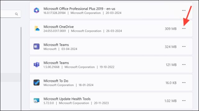 منوی سه نقطه ای Microsoft OneDrive