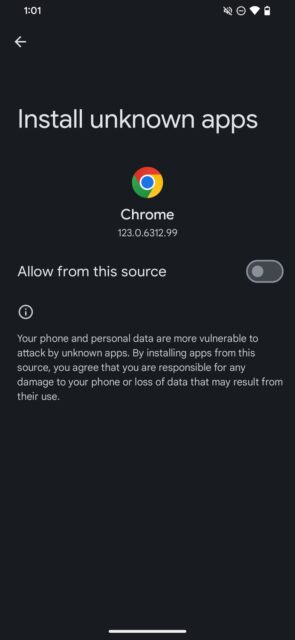 تغییر حالت دهید تا به برنامه‌های بارگیری جانبی دانلود شده از Chrome اجازه دهید