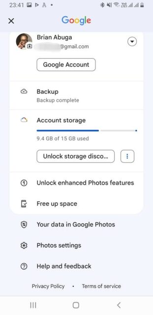 منوی Google Photos در اندروید