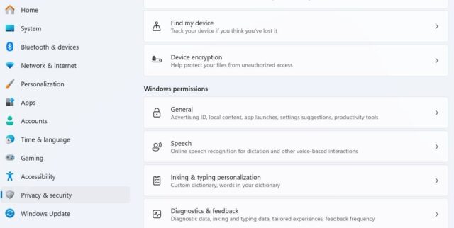 برنامه Settings ویندوز 11