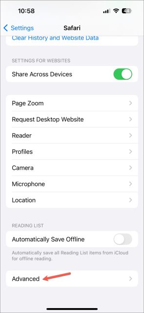 تنظیمات Safari