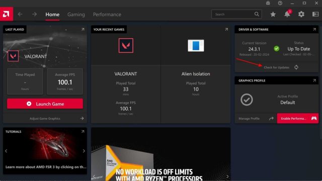 گزینه Updates را در برنامه AMD Software Adrenaline Edition بررسی کنید.