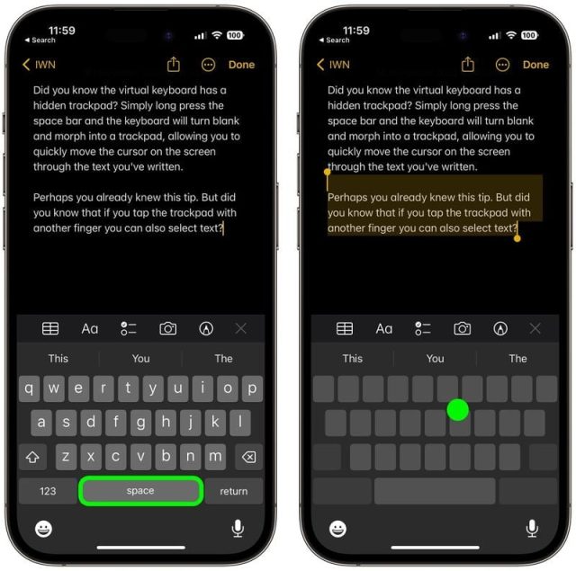 نحوه بالا بردن سرعت ویرایش متن در آیفون با Trackpad پنهان