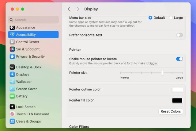 تنظیمات نشانگر ماوس در macOS