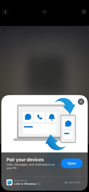 پس از اسکن کد QR، از شما درخواست کنید که برنامه Link to Windows را باز کنید