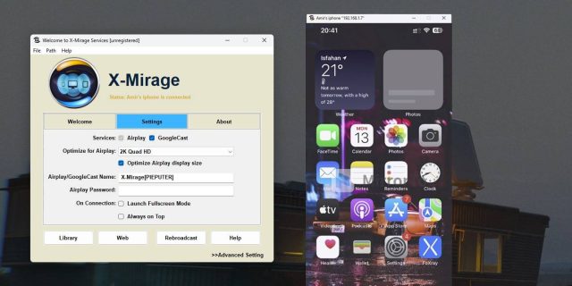 اتصال ویندوز و AirPlay از طریق X-Mirage
