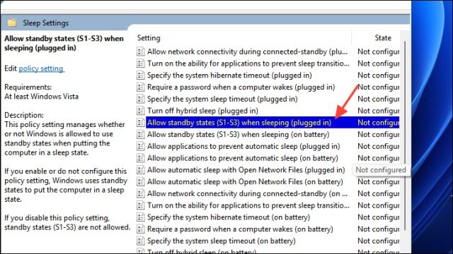 تنظیمات خواب ویندوز 11