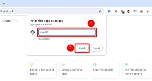 کادر متن و «نصب» در Chrome برجسته شده است.