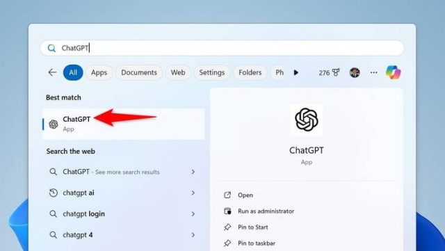 Chatgpt در منوی استارت