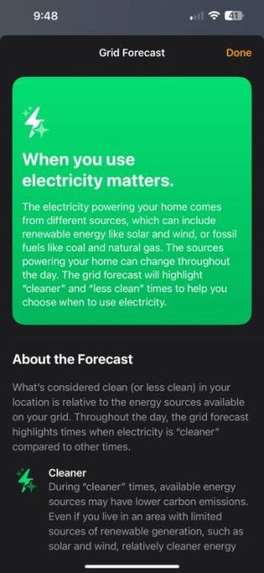 اطلاعات پیش بینی شبکه انرژی iOS 18