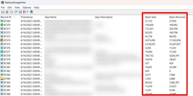 اجرای NetworkUsageView در ویندوز.