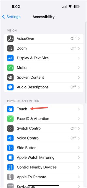 ضربه زدن روی Touch