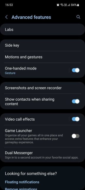Samsung Galaxy حرکات و ژست ها را تنظیمات می کند
