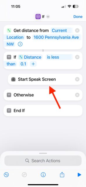 عملکرد Speak Screen را در زیر عملکرد If در برنامه Shortcuts در آیفون شروع کنید.