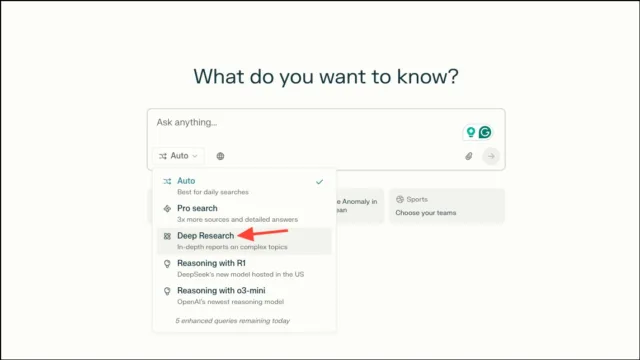 گزینه 'Deep Research' را از بین گزینه‌ها انتخاب کنید