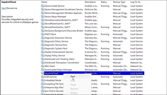 اطمینان از اجرای سرویس Easy Anti-Cheat
