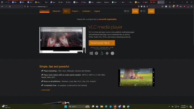 به وب‌سایت رسمی VLC بروید