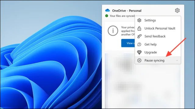 🔹 پس از انتخاب، OneDrive عملیات همگام‌سازی را برای مدت تعیین‌شده متوقف می‌کند و پس از اتمام زمان، به‌طور خودکار دوباره فعال می‌شود.