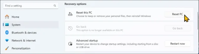به Settings > System > Recovery > Reset this PC بروید.