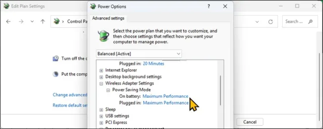 گزینه‌های **On battery** و **Plug in** را روی **Maximum Performance** تنظیم کنید.
