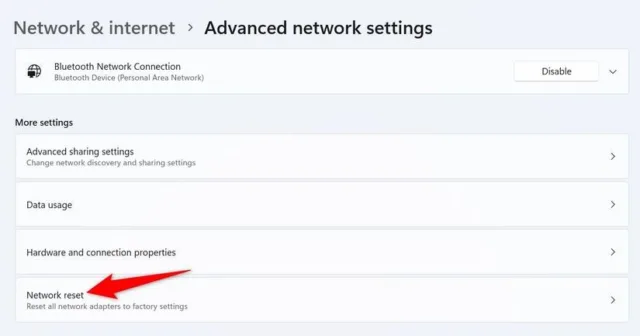 در صفحه بعدی، در بخش "More Settings"، گزینه "Network Reset" را انتخاب کنید.
