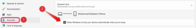 تیک گزینه‌ی "Allow Windows to lock your device automatically when you’re away" رو فعال کنید