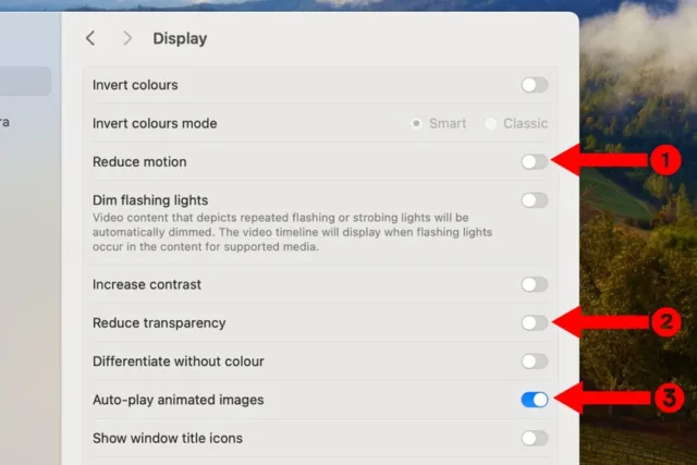 گزینه Reduce Motion رو روشن کنید 
گزینه Reduce Transparency رو فعال کنید و گزینه Auto-play animation images رو غیرفعال کنید