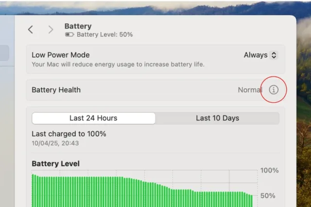 به تنظیمات > باتری بروید و روی آیکن "i" کنار Battery Health ضربه بزنید