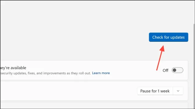 به بخش Windows Update بروید و روی Check for updates کلیک کنید