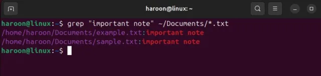 grep "important note" ~/Documents/*.txt