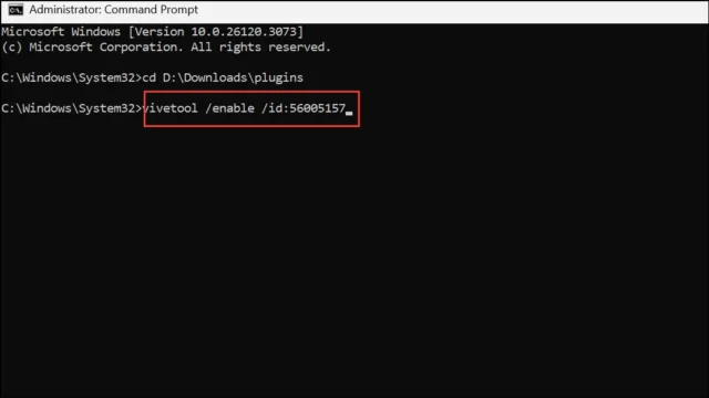 vivetool /enable /id:56005157