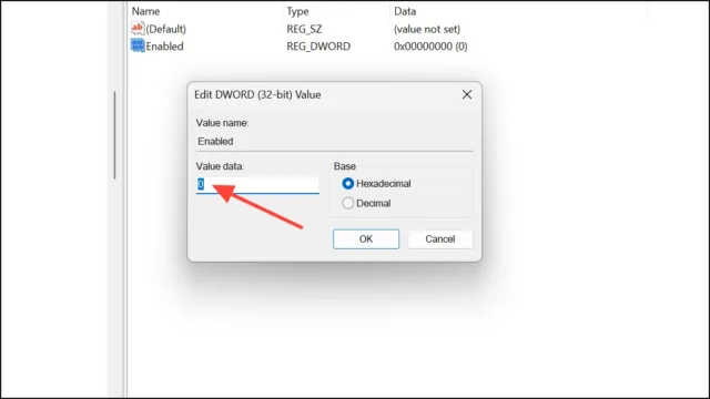 مقدار DWORD به نام Enabled را روی 0 تنظیم کنید