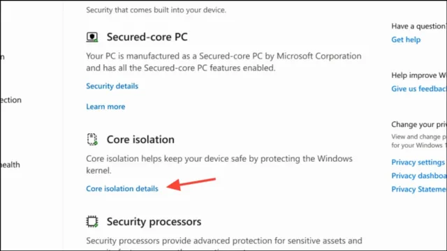 Windows Security > Device Security