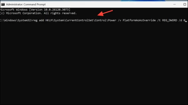 reg add HKLM\System\CurrentControlSet\Control\Power /v PlatformAoAcOverride /t REG_DWORD /d 0