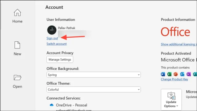 بروزرسانی یا ورود مجدد به حساب‌ها در Outlook و Office
