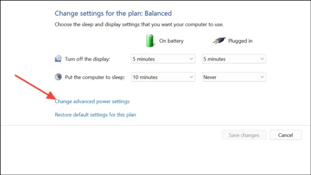 Change advanced power settings