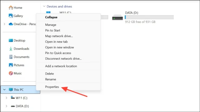 File Explorer را باز کنید، روی گزینه‌ی This PC راست‌کلیک کنید و Properties را انتخاب نمایید