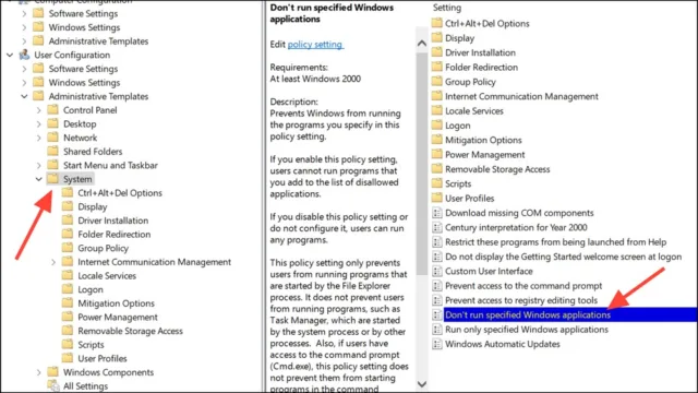 Don’t run specified Windows applications را پیدا کرده و روی آن دوبار کلیک کنید