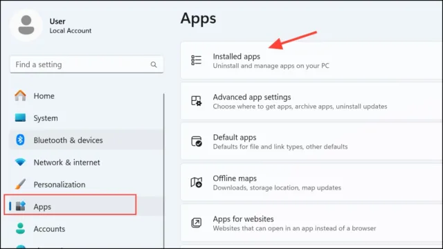 به مسیر Apps > Installed apps بروید