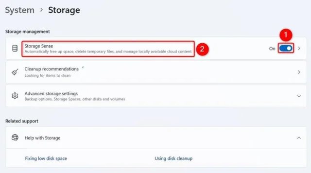 استفاده از Storage Sense برای پاک کردن فایل های موقت
