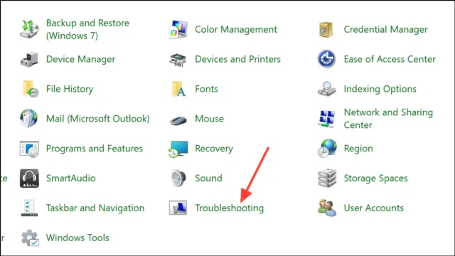 کلیک روی Troubleshooting