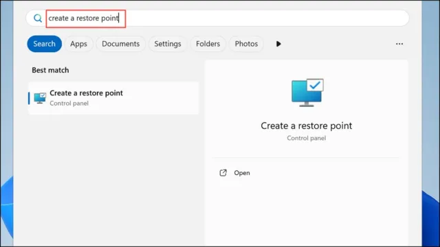 تایپ کردن create a restore point