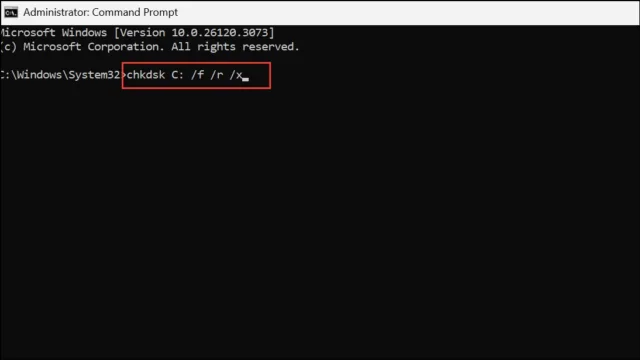 chkdsk C: /f /r /x