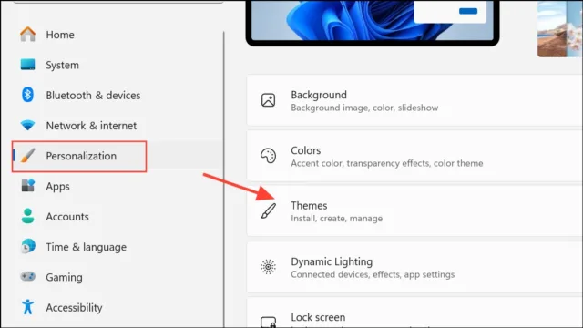  به مسیر Settings > Personalization > Themes بروید.