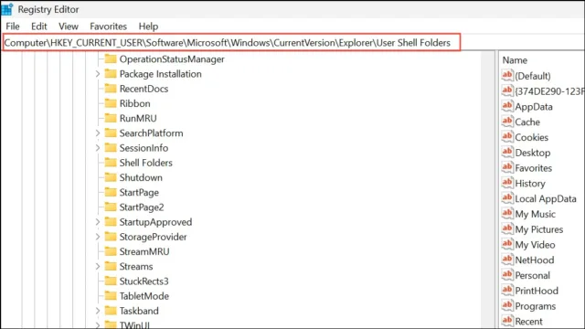 HKEY_CURRENT_USER\Software\Microsoft\Windows\CurrentVersion\Explorer\User Shell Folders