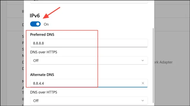 گزینه IPv6 را روشن کنید