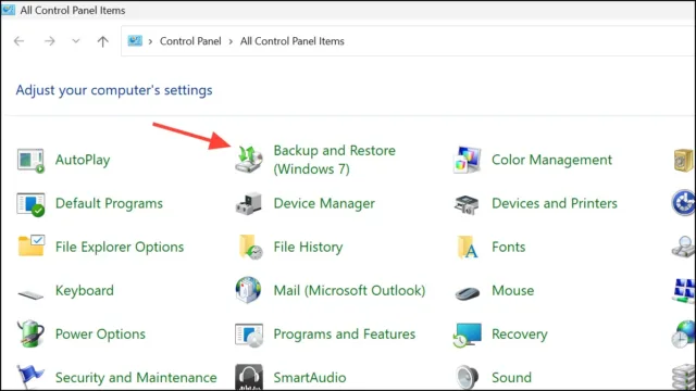System and Security > Backup and Restore (Windows 7)