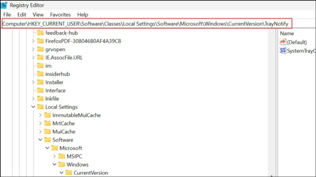 HKEY_CURRENT_USER\Software\Classes\Local Settings\Software\Microsoft\Windows\CurrentVersion\TrayNotify
